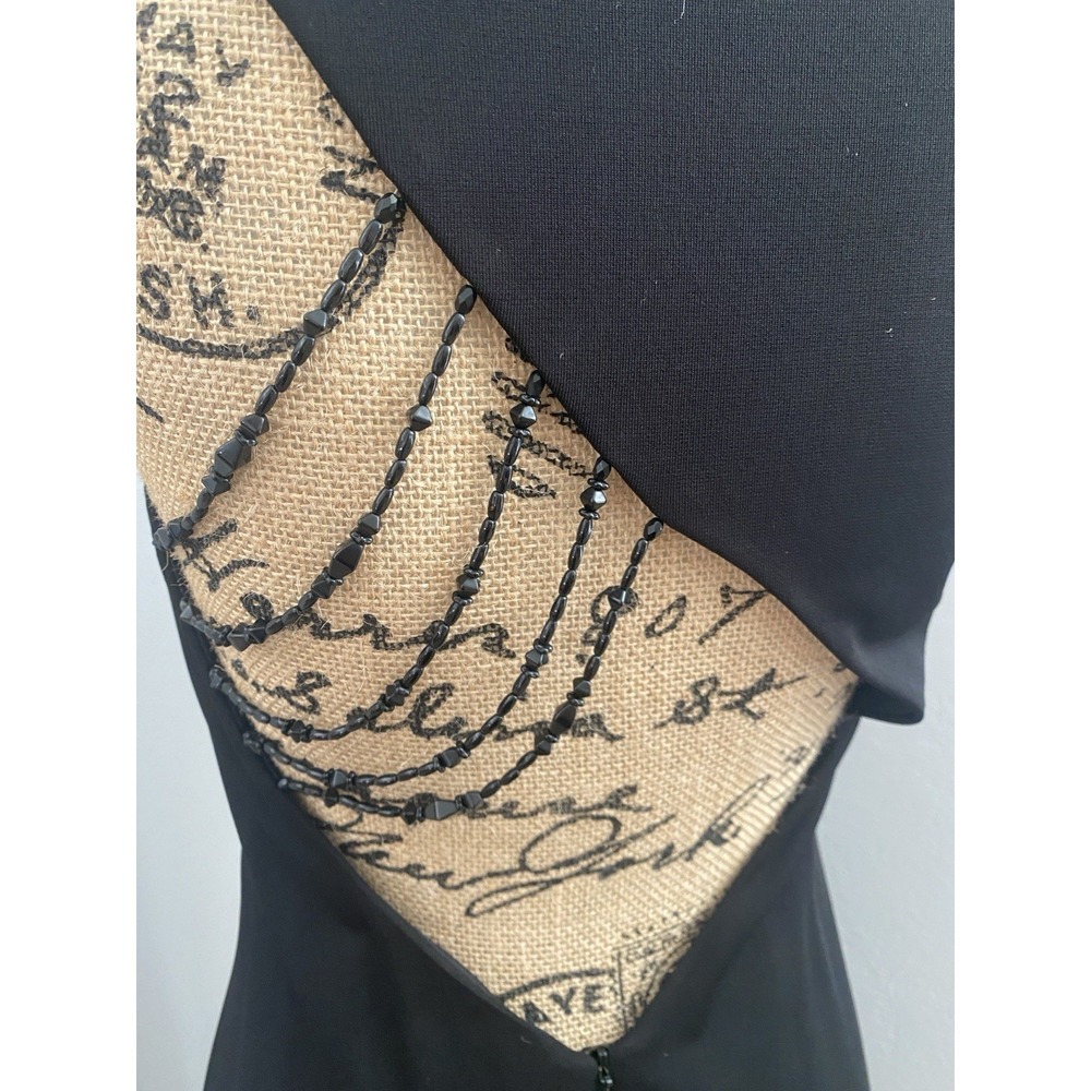 David Meister Black V-Neck Evening Gown Beaded Draped Back Maxi Dress Size 6 - Picture 4 of 6